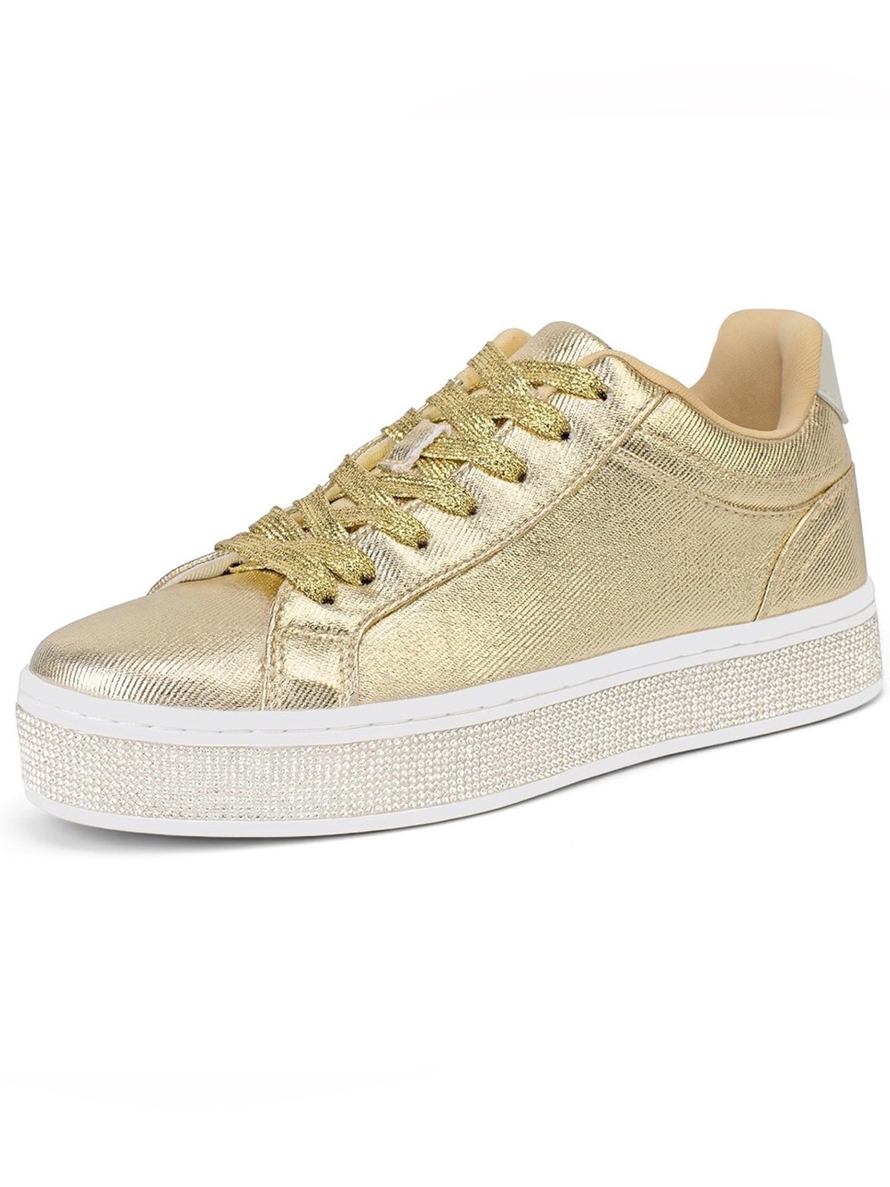 GOSERCE Women's Fashion Sneakers Sparkly Glitter Rhinestone Sneakers Sz 5 Gold